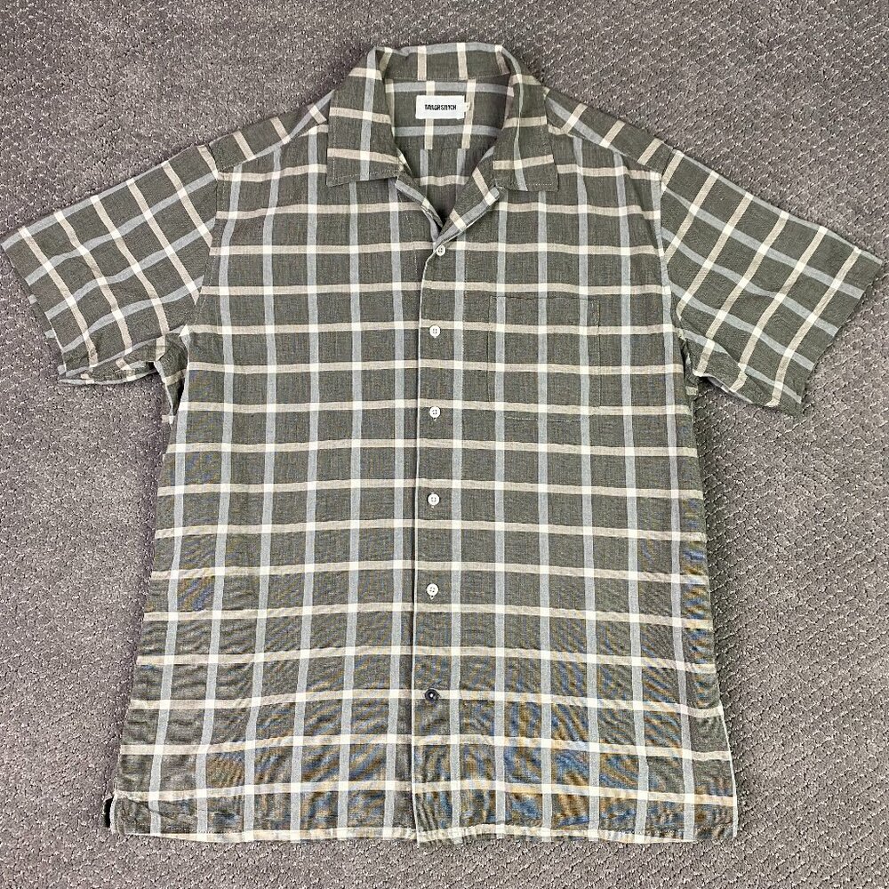 Taylor Stitch Hawthorne Shirt Men's 42-44 Gray Check Camp Short Sleeve Button Up